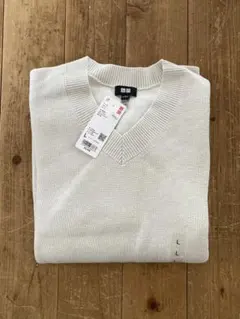 【新品未使用品】ユニクロ ワッフルVネックセーター 長袖 Lベージュ