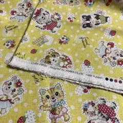 KOKKA Cute retro 猫柄 イエロー 1m 綿麻キャンバス 廃盤