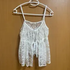 ホワイトレースキャミソール フロントリボン付き