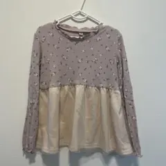 120 長袖　ロンT トップス　くすみ　ピンク　ベージュ　花柄　メロウ