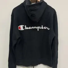 【大人気】Champion チャンピオン　刺繍ロゴ　バックプリント　パーカー　黒