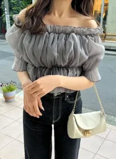 GRL　グレイル　シアーギャザーショート丈ブラウス[tu541]　チャコール