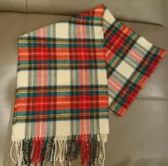 アイボリー　タータンチェック　マフラー