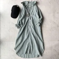 フランク＆アイリーン EILLEN カラーシャツ ダメージ・シワ加工 カーキ