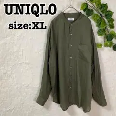 ユニクロ リネン バンドカラーシャツ XL カーキ