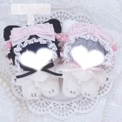 ヘッドドレス ねこみみ ベビーピンク ブラック いちご 11㎝〜14㎝ぬい服