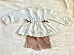 プティマイン リボン付きトップス×コーデュロイパンツセット 130cm