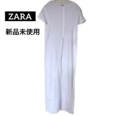 新品【ZARAザラ】フロント深スリット　Tシャツワンピース／ホワイト/S