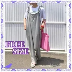 フリーサイズ　楽チン柔らか　サロペット　オールインワン　グレー　5