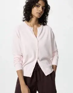 ユニクロ UVカットクルーネックカーディガン ピンク M