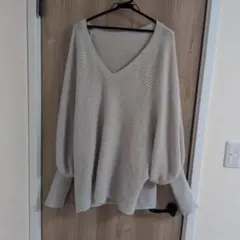 SHEIN グレー Vネック バルーンスリーブ ニットセーター XL
