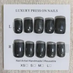 【現品】No.19 ネイルチップ 黒 マグネット フレンチ 推し活 シンプル