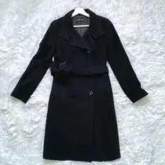極美品 INDIVI インディヴィ アンゴラ スタンドカラーコート 黒 ベルト
