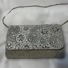 GREEN LABEL RELAXING ビーズ装飾シルバークラッチバック