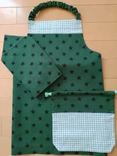 120前後エプロン3点セット 星柄濃緑