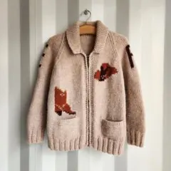60's ヴィンテージ　カウボーイ柄　カウチンセーター　ハンドメイド