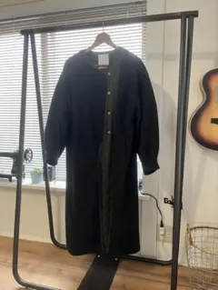 ダークグレー ボタン付きロングコート M