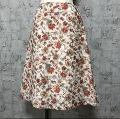 【NEWYORKER】ニューヨーカー 麻混 花柄 ひざ丈 フレアスカート M