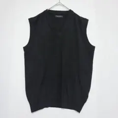 Vネック ニットベスト 無地 シンプル ブラック（L）上品　ゆったり