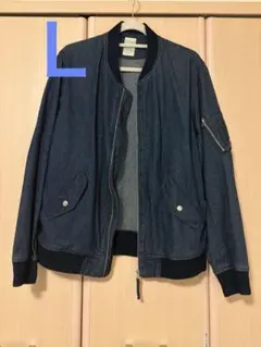 ダークブルー ジップアップ デニムジャケット Lサイズ