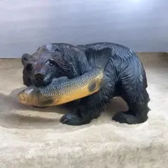 木彫りの熊 鮭咥え 北海道 民芸品 置物 彫刻 インテリア オブジェ クマ