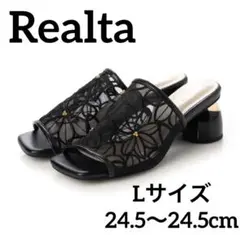 Realtaシースルーフラワー変形ヒールサンダル　フラワー刺繍 ミュールブラックのサムネイル