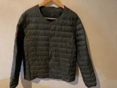 ダークグリーン ノーカラーキルティングジャケット