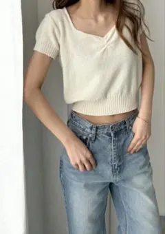 【再！最終お値下げ】CANALJEAN フロントギャザー半袖ニットのサムネイル