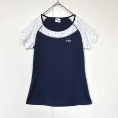 FILA　フィラ　半袖Tシャツ　ビジュー　ロゴ刺繍　スポーツ　ネイビー　M