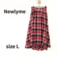 Newlyme ロングフレアスカート L レッド チェック柄　S-432のサムネイル