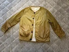 カーキ ノーカラージャケット ポリエステル100%