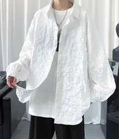 フルメン　フラワー エンボス ロングスリーブ シャツ　ホワイト
