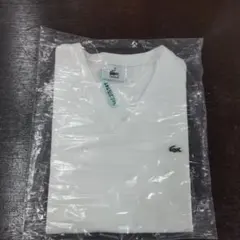 プロのクリーニング済！LACOSTE Vネック Tシャツ 40 白　文字ワニ！のサムネイル