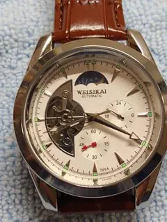 特価!WEISIKAI 機械式自動巻きムーンフェイズ スケルトン シルバー裏スケ