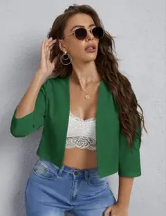 Shein 新品 ショート丈 グリーンジャケット XSのサムネイル