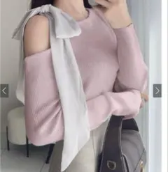 GRL ワンショルダーリボンリブニットトップス