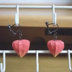 美品 鬼灯 イヤリング ピアス アクセサリー 本物 ウッド 彫刻 オレンジ 浴衣のサムネイル