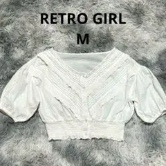1273j.RETRO GIRLフリル付きホワイトクロップドシャツM 白　レース