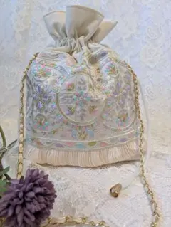 インド刺繍　巾着バッグ　サコッシュ　69