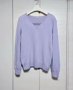 無印良品:薄手カシミヤ100% 手洗い可 Vネックセーター　ライトパープル