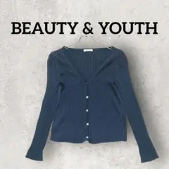 BEAUTY & YOUTH 長袖カーディガン リブニットカーディガン (F)紺