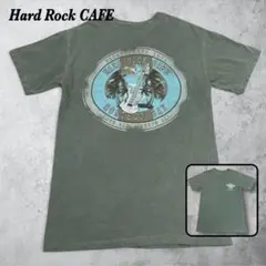 ハードロックカフェ Tシャツ S カーキ バックプリント 古着 半袖 輸入