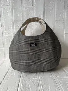 グレンチェック柄ころりんバッグ　ハンドメイド