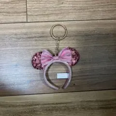 ミニーマウス風ピンクスパンコールキーホルダー