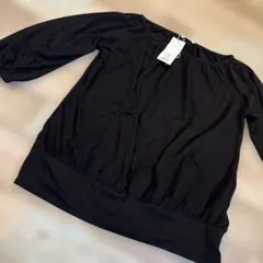GU 新品タグ付き M ギャザークルーネックT ブラック M