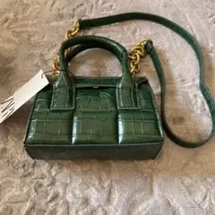 ZARA クロコ型押し ショルダーバッグ グリーンのサムネイル