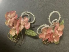 ピンクリボンとパールの髪飾り 2個セット