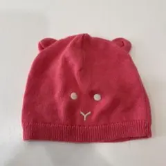 プチバトー　47/49 ピンク クマ耳 ベビー帽子