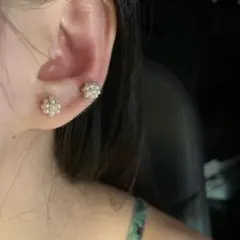 パール風ビーズ フラワーピアス