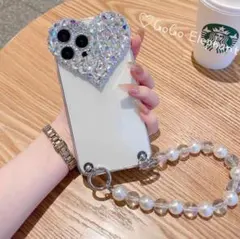 韓国デザイン♡キラキラ♡ハート　クリアケース　iphoneケース　ストラップ付